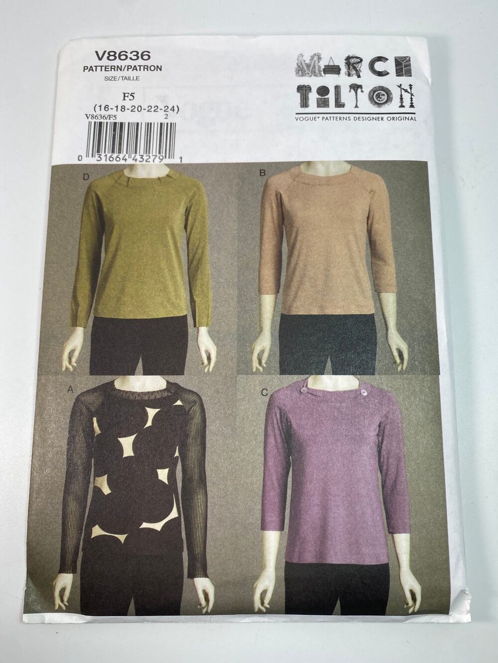 Vogue V8636 Marcy Tilton Knit Top Pattern Lagenlook Wearable Art OOP UC FF 16-24